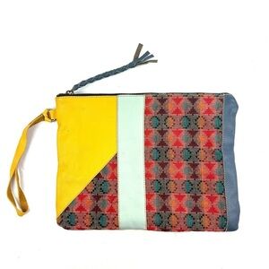 Noonday Collection Wristlet Cotton Leather Southwest Bohemian Clutch Handbag